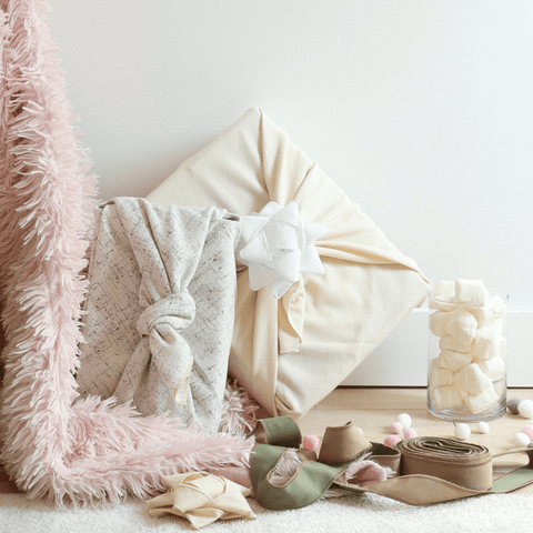 Furoshiki - Cream - Reusable gift wrap made of salvaged fabric