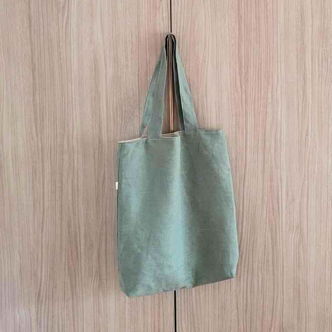 Sac réutilisable tote bag doublé - Sauge